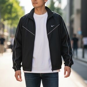 Vintage Nike Mens Mini Swoosh Lined Full Zip Windbreaker Jacket (see flaw)